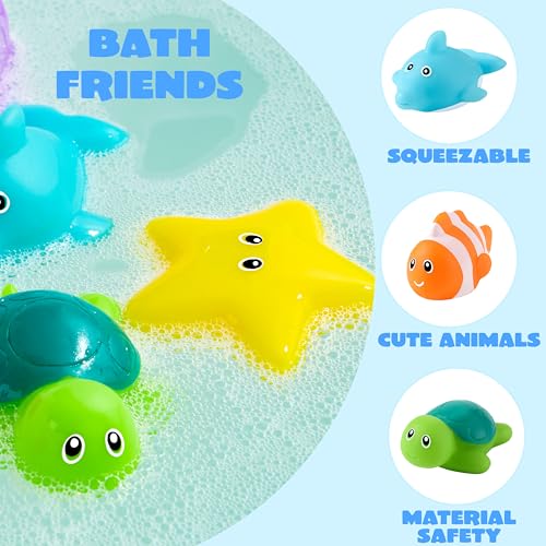 JOYIN 6 Pcs Sea Animal Bath Toys, Sealed & No-Hole & Mold Free Bathtub Toys for Kids, Non-Toxic & Soft Water Vehicles Toys, Squeezable & Float on Water, Bath & Pool Play for Boys and Girls