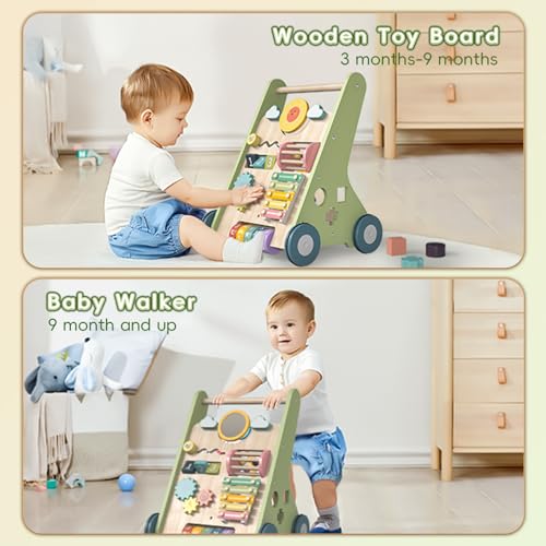 Bautia Wooden Baby Walker, Montessori Walker for Babies 6-12 Months, Push Walking Toys for 1 Year Old Learning to Walk