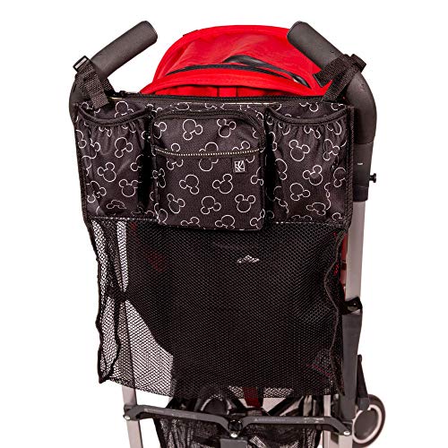J.L. Childress Disney Baby Cups 'N Cargo Stroller Caddy Organizer with Cup Holder - Stroller Accessories Bag, Travel Essential, Mesh Storage Attachment, Universal Fit - Mickey Mouse, Black