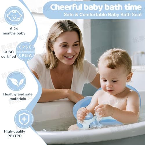 Baby Bath Seat for Babies 6 Months & Up - Baby Bath Seats for Babies Sitting Up | Non-Slip Baby Bath Chair with Cushion & Suction Cup | Toddler Bath Seat Newborn Infants Baby Bathtub Seat (Blue)