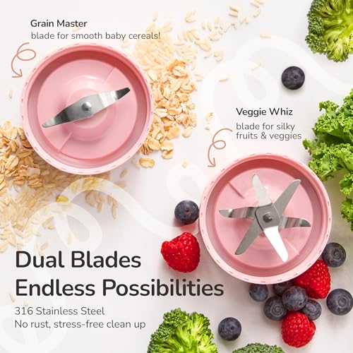 Kwiplee Bubble Blender, Baby Food Maker & Puree Blender with 2 Borosilicate Glass Cups, Compact Baby Bullet for Smoothies, Hands-Free One-Touch, 200W Motor, Rose