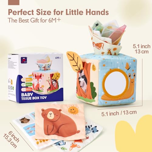 hahaland Baby Tissue Box Toy - Baby Toys 6-12 Months Montessori Toys for 6 Month Old Must Haves - Babies Boy Girl Gifts 6 7 8 9 10 12 Month Old Sensory Pulling Play Scarf Toys 1 Year Old Birthday Gift