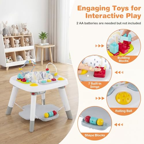 HONEY JOY Baby Bouncer Activity Center, 6-in-1 Infant Jumper & Standing Play Table w/ 360° Rotary Seat, 5 Toys, 3 Adjustable Heights, Music & Sounds, Activity Center for Babies(Gray)