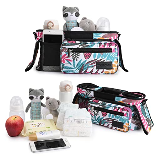 Momcozy Universal Stroller Organizer, 2 Insulated Cup Holders, Removable Zip Pocket, Adjustable Straps, Large Capacity Baby Essentials Compact Design, Fits Any Stroller (Multicolor)