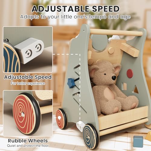 Baby Push Walker with Wheels for 6-12 Months Boys Girls, Walking Toys for 1 Year Old Learning to Walk