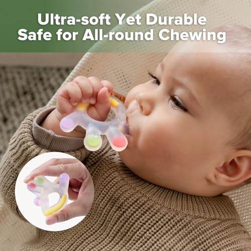 Haakaa Silicone Teether Combo, Baby Freezer Teething Toys for Sore Gums, Easy-Grip Sensory Teethers for 3M+ Babies, Palm & Ferris Wheel Shapes, BPA Free, 2 Pack