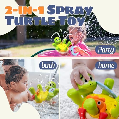 Sizobi Baby Bath Toys, Rechargeable Turtle Bath Toy Sprinkler for Toddler with 5 Rings, Bathtub Fountain Spray Toy,Pool Water Bath Toys for Kids Ages 1-3, Boys Outdoor Water Table Toy Birthday Gifts