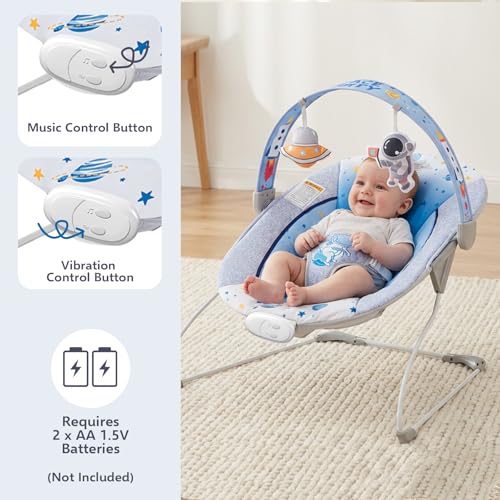 Baby Bouncer, Portable Baby Bouncer with Music Foldable Indoor & Outdoor Use for Baby 0-6 Months 6-20 lbs,Blue