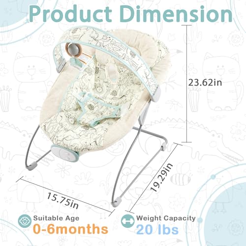 Otrolepota Baby Bouncer, Infants Bouncy Seat with Music and Vibrations,Portable Baby Rocker with Hanging Grasping Planet & Mirror for Newborns Indoor Outdoor Use 0-6 Months Up to 20 lbs