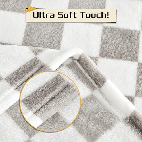 Yurhap Checkered Baby Blanket Fleece Baby Blankets Neutral for Boys Girls, Super Soft Warm Lightweight Infant Toddler Newborn Receiving Gifts for Crib Stroller, 30x40 Inch, Greige