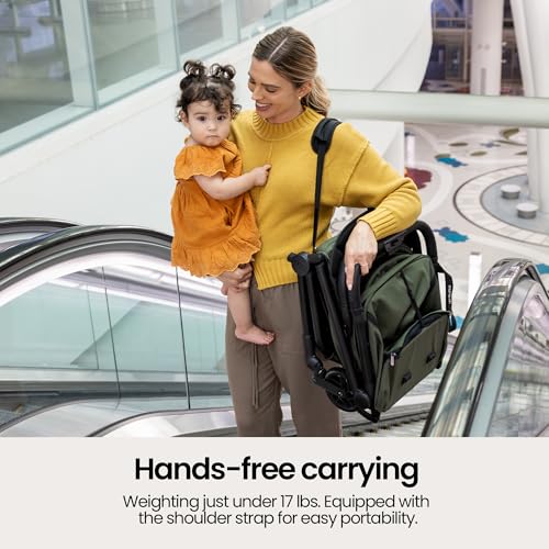 Mompush Velo Lightweight Travel Stroller, Compact & Airplane-Friendly Design with One-Hand Fold, Lie-Flat Recline from Newborn to Toddler, Includes Leather Bumper Bar, Raincover & Cup Holder