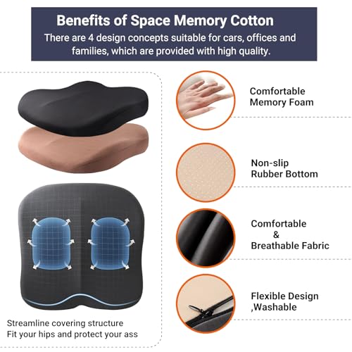 Putniu Adult Booster Car Seat Cushion, Wedge Memory Foam Pad for Driving Seat, Effectively Increase Height By 3.94 inch, Car Travel Accessories for Long Trips, (Black)