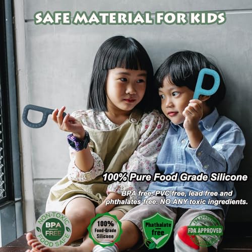 Teething Toys for Baby 3-6 6-12 Months 4 Pack P Shape, Sensory Toys for Kids Babies Toddlers Oral Motor Stimulation, Sensory Chew Toys for Autistic Children, Silicone Chewy Necklaces for Kids Adults