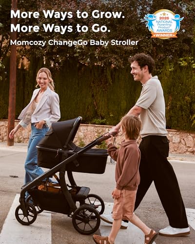 Momcozy ChangeGo Baby Stroller, Convertible Single-to-Double-to-Wagon Stroller with 23 Configurations, Carry-cot and Seat Included, Large PU Wheels, All-Wheel Suspension ＆ Extendable UPF50+ Canopy