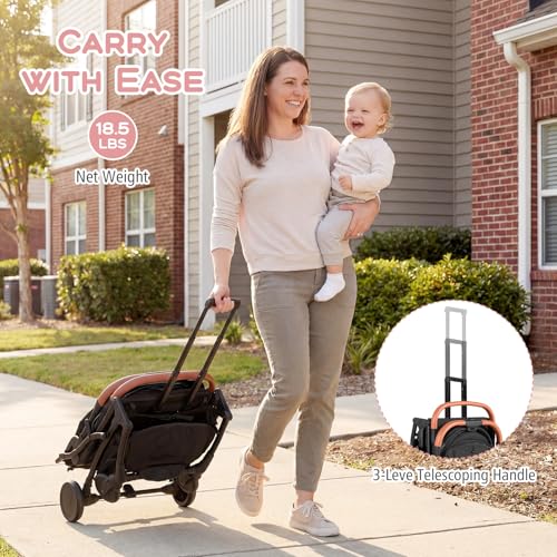 BABY JOY Lightweight Stroller, Compact Travel Stroller with One-Hand Fold, Adjustable Backrest, Canopy, Cup Holder, Footmuff & Storage Basket for Toddlers (Black)