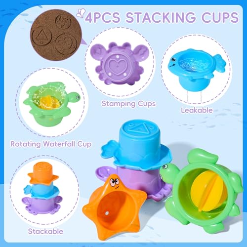Mold Free Bath Toys, 11PCS | Safe Easy Clean & Fun Floating Boats & Spoon & Watering Can and Whale Bath Toy for Babies 12+ Months | Colorful Bathtub Pool Water Table Sand Toys for Babies and Toddlers