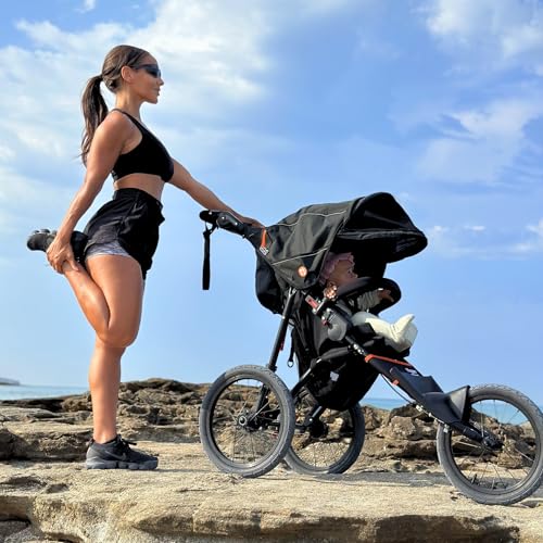 Out’n’About Nipper Sport Jogging Stroller | Lightweight All-Terrain 3-Wheel Stroller | Rain Cover Included | 16” Air-Filled Tires, Suspension, Handlebar Brake | Newborn to 4 Years | Summit Black
