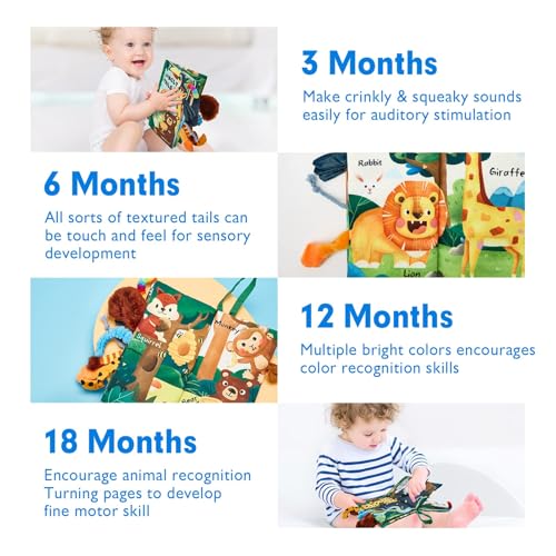 hahaland Baby Books 0-6 Months,Infant Tummy Time Toy Sensory Toys 6 to 12 Months Touch Feel Book Travel Toy Gifts for Boy Girl 0-3 Month Baby Shower Birthday Easter Basket Stuffers (Single)