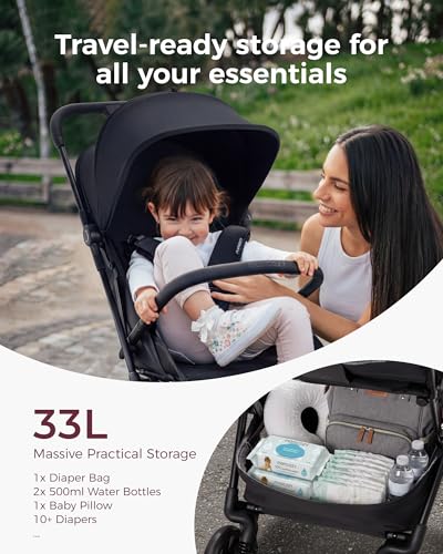 Momcozy Tuckgo Travel Stroller, Carry-On Compatible, Ultra Compact Stroller for Toddler, Reclining Seat, UPF 50+ Canopy, Adjustable Leg Rest, 33L Extra-Large Storage, Stroller Travel Bag Included
