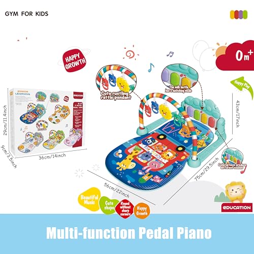 Baby Gyms Play Mats, Play Piano Gym Mat, Activity Mat for Tummy Time with 5 Infant Learning Sensory, Music and Lights for Newborns and Toddlers (Dark Blue)