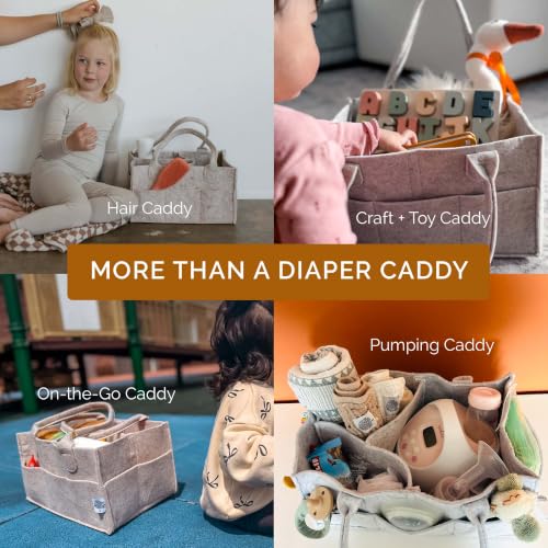 Parker Baby Diaper Caddy - Nursery Storage Bin and Car Organizer for Diapers and Baby Wipes - White, Regular