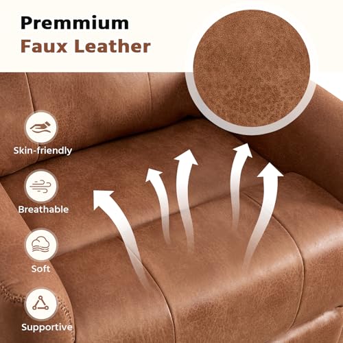 HAOMARKETS Swivel Rocker Recliner Chair, Manual Faux Leather Glider Rocking Recliners for Adults, 360° Swivel Nursery Reclining Sofa with Padded Backrest for Living Room, Dark Brown