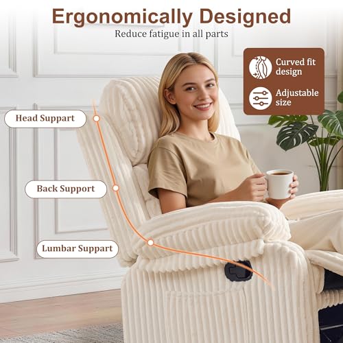 Korser Rocking Recliner Chair, Nursery Rocker Chair for Adults, Small Recliners for Small Spaces, Swivel Rocker Recliner with Cushion, Upholstered Rocking Chairs for Living Room, RV, Corduroy