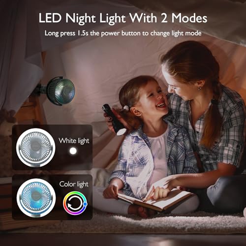 Momcozy 8000mAh Portable Stroller Fan, 27H Ultra-long Battery Life Detachable 4 Speed 360°Rotate LED Night Light with 2 Modes, USB Rechargeable Handheld Cooling Fan for Travel/Car Seat/Bedroom