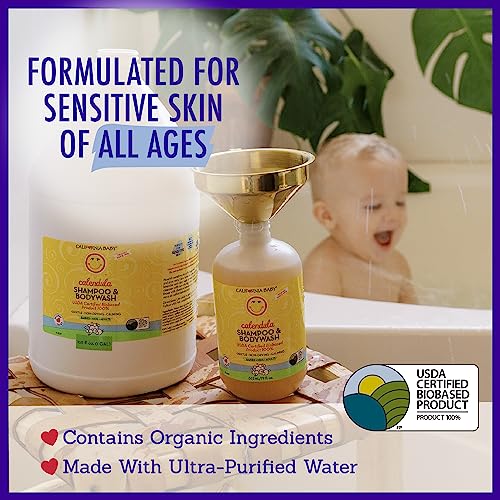 California Baby Calendula Baby Shampoo + Baby Wash | 100% Plant-Based | Soothing Lavender Body Wash Sensitive Skin | Hypoallergenic | 251 mL / 8.5 oz