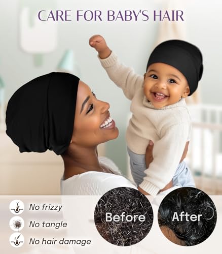 OLESILK Silk Baby Bonnet for 0-6 Months - 100% Mulberry Silk Toddler Hair Bonnet, Adjustable Night Cap for Sleeping Black