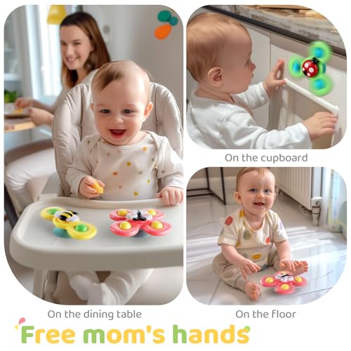 ALASOU 3PCS Suction Cup Spinner Toys for 1 Year Old Boy Girl|Spinning Top 12 18 Months|1 2 Year Old Boy Birthday Gift|Baby Bath Toy for Kids Ages 1-3|Sensory Airplane Travel Toy for Infant Toddlers