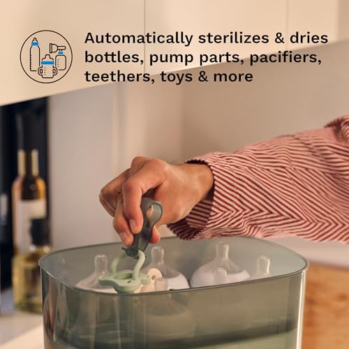 Baby Brezza Bottle Sterilizer and Dryer Advanced – 33% Faster - Largest Capacity Steam Sanitizer - Universal Sterilization Machine for All Bottles + Pump Parts - HEPA Air Filter, Charcoal