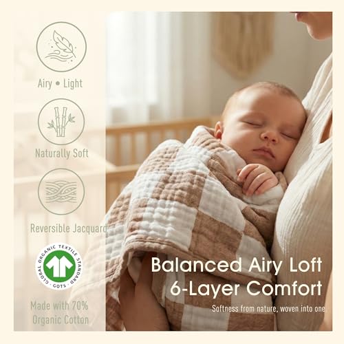 HardNok Ultra Soft Muslin Baby Blanket,A Versatile Swaddle and Bed Blanket for Babies, Toddlers, Boys, and Girls (1 Coffee Checkered 1 Pack).