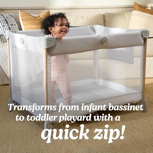 Graco Pack n’ Play CareSuite Playard, Portable Playpen with Baby Bassinet, Changing Table, Sky