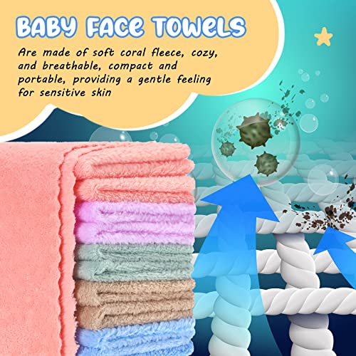 Handepo 100 Pack Baby Washcloths Bulk 10 x 10 Inch Microfiber Coral Fleece Baby Face Towels Absorbent and Soft Wash Cloths for Newborns Infants and Toddlers(Colorful)