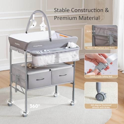 Maydolly Baby Changing Table, Maydolly Portable Foldable Changing Table, Waterproof Diaper Changing Station, Adjustable Height Changing Station, Mobile Nursery for Newborn and Infant