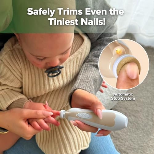 haakaa Baby Nail Care Electric Baby Nail File Kit with LED Light, Baby Nail Clippers for Newborn/Infants/Adults Toenails and Fingernails, 6 Replacement Heads & Storage Case, Acorn