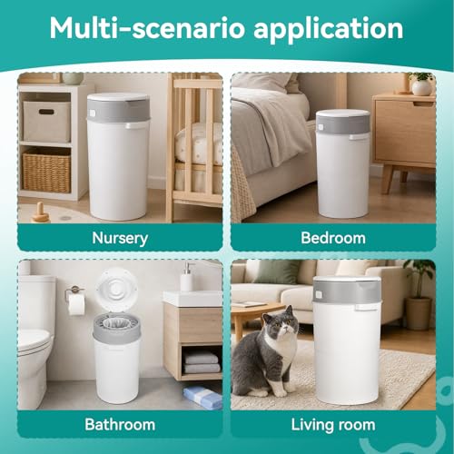 13L Odor Lock Diaper Pail, Baby Diaper Bin with Double Odor Lock & 177 in Refill Bag Roll & Sealed Lid, Compact Nursery Trash Can Portable Diaper Disposal Pail for Baby Room Home Travel (Grey)