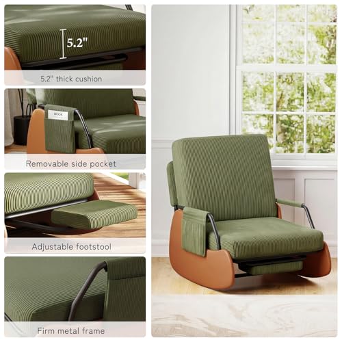 Furniliving Modern Glider Rocking Chair, Upholstered Nursery Glider Chair with Adjustable Recline & Retractable Footrest, Comfortable Lounge Chair for Mom Nursery Living Room Bedroom (Green)