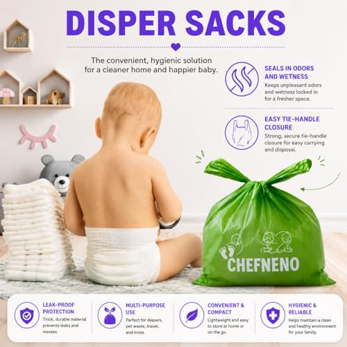 Baby Diaper Bag Disposable Biodegradable Unscented Easy Tie Handles (500 Bags) Made w/EPI Additive Bulk Diaper Sacks Dog Poop Waste Bags Cat Litter Clump & Poop Bags Sanitary Pad Waste Bags (500 ct.)