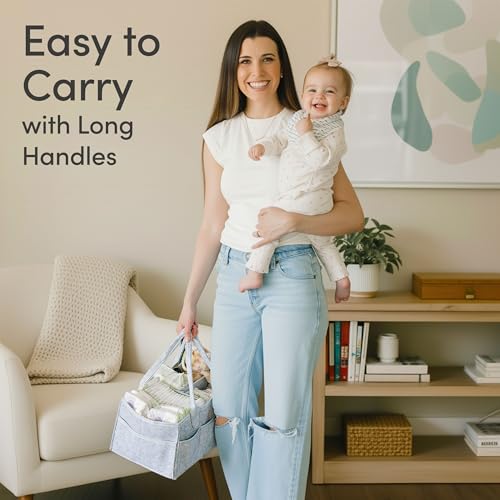 PUTSKA Baby Diaper Caddy Organizer - Nursery Storage Basket for Diaper Station, Baby Basket Shower Gift List and Registry Must-Have, Newborn Essentials, Nursery Decor for Boy or Girl - Grey, Large