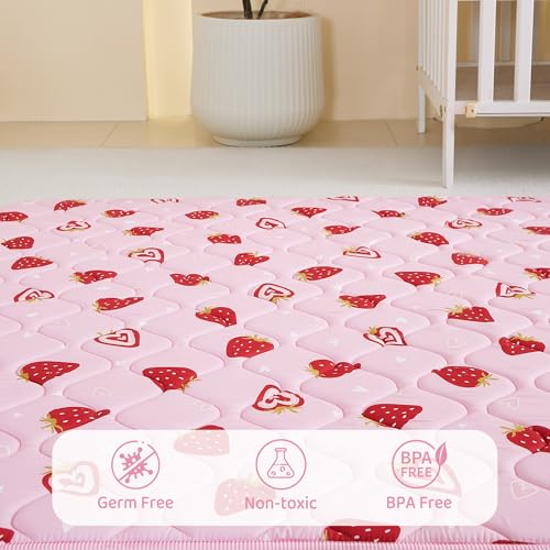 Viviland Baby Play Mats for Floor, Thicken Playmate for Baby and Toddlers, 50" x 50" Playpen Mat, Non-Slip & Machine Washable - Pink Strawberry
