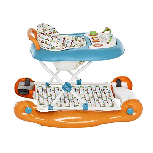 Dream On Me Go-Getter Baby Walker with Rear Push Handle, 2-in-1 Activity Walker and Walk-Behind, 3 Height Adjustments, Easy to Fold, Machine-Washable Seat Pad, Detachable Fun Tray, Orange