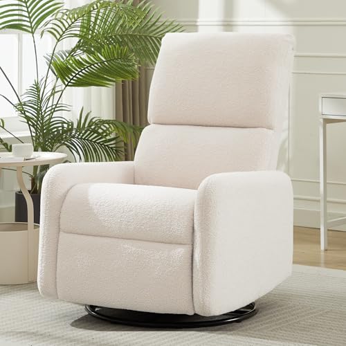 Korser 360° Rocking Chair, Nursery Rocker Chair with Side Pockets, Glider Nursing Chair with Steel Structure Base, Small Chair for Small Spaces, Sherpa Swivel Accent Chairs for Living Room, Nursing