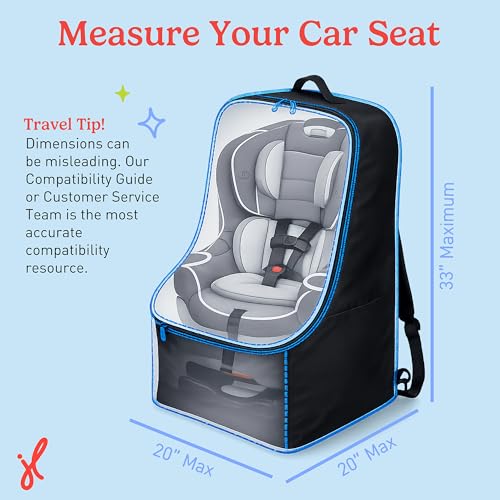J.L. Childress Padded Backpack Car Seat Bag - Car Seat Travel Bag for Airplane, Cover Fits Most Baby & Infant Carriers & Boosters, Airport Accessories for Gate Check or Baggage Check - Ultimate, Black