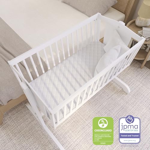 Dream On Me Luna Haven 2" Cradle Mattress – Lightweight Firm Polyester Fiber Core, Waterproof & Easy-Clean, Stain & Odor Resistant, Greenguard Gold and BSA Certified (36" L x 18" W x 2" H)