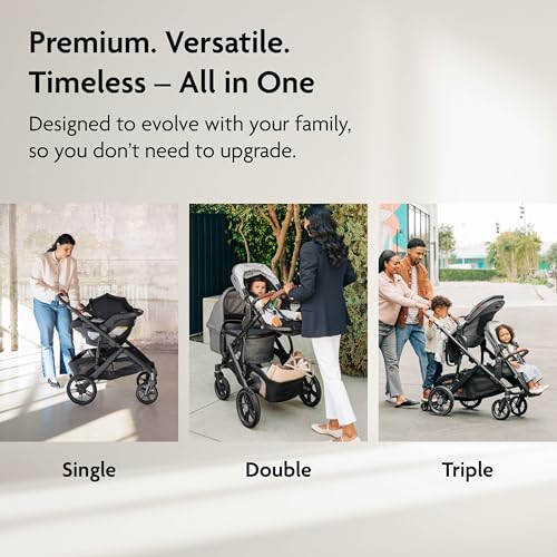 UPPAbaby Vista V3 Stroller - Full-Size Single-to-Double Stroller System - Toddler Seat, Bug Shield, Rain Shield, and Storage Bag Included - Callum (Stone Blue/Silver Frame/Sand Leather)