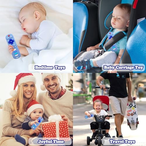 ERSIHUA 2-Pack Silicone Baby Teething Toys, TV Remote Teethers for 6-12-18 Months Infant, Fire Stick Remote Control Shape Baby Silicone Teethers, Chew Toys for Boys and Girls (New-F Black+R Purple)