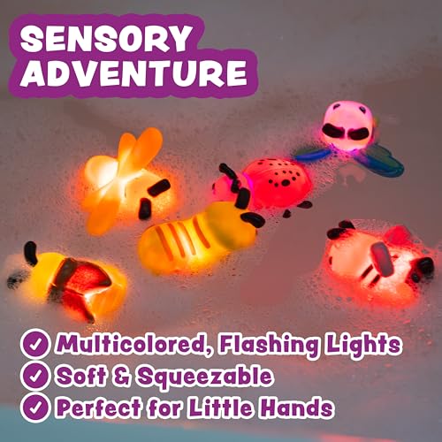 Tub Works® Bugs™ Light Up Bath Toys, 6 Pack | Water-Activated Light Up Toys Flash & Change Color | Easy-Grip Baby Girl & Toddler Bath Toys | Glow Bugs for Kids | Sensory Bathtub Toys with Bath Lights