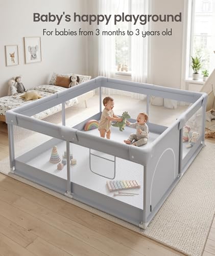 Fodoss Baby Playpen 47×47in, Small Play Pen for Babies and Toddlers, Playpen for Apartment, Play Yard, Activity Fence, Baby Playard with All-Side Mesh, Pull Rings